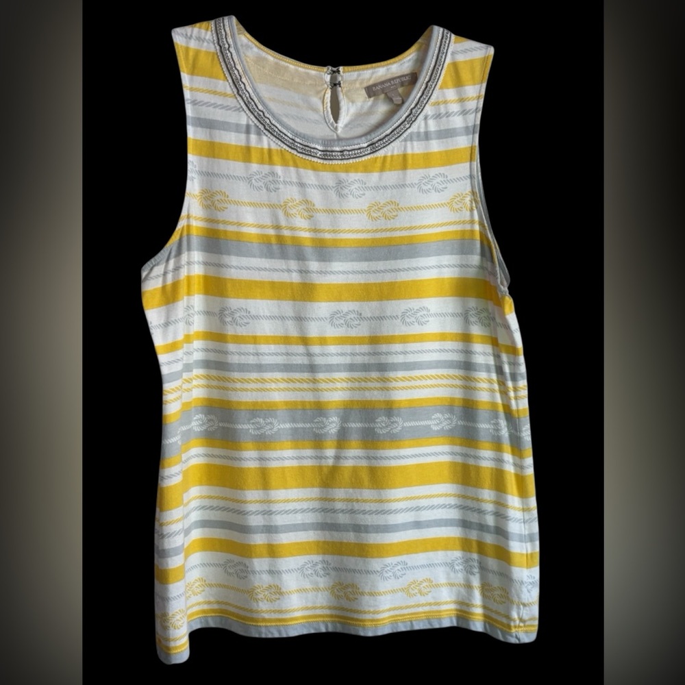 Banana Republic Factory Yellow Striped Top With Grey Nautical Knots Print SZ XL